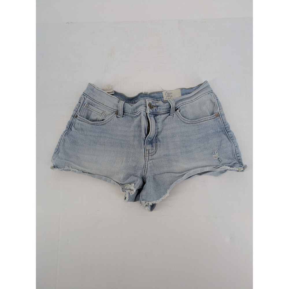 Cosmic‎ Blue Love Denim Shorts Women 29 Light Wash Distressed Raw Hem Bimbocore